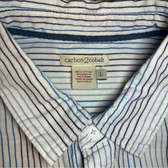 Carbon 2 Cobalt Mens Button‎ Up White Size Large Stripes Pocket Long Sleeve - Picture 3 of 8